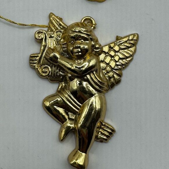 Set of 11 Golden Cherubs Playing Instruments, miniature sized for Tabletop Tree - Picture 5 of 7